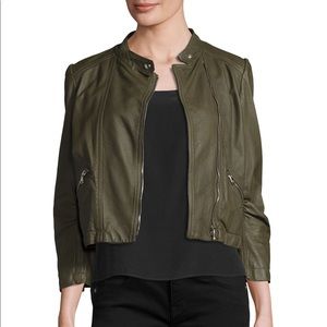 Rebecca Taylor Olive Leather Moto Jacket
